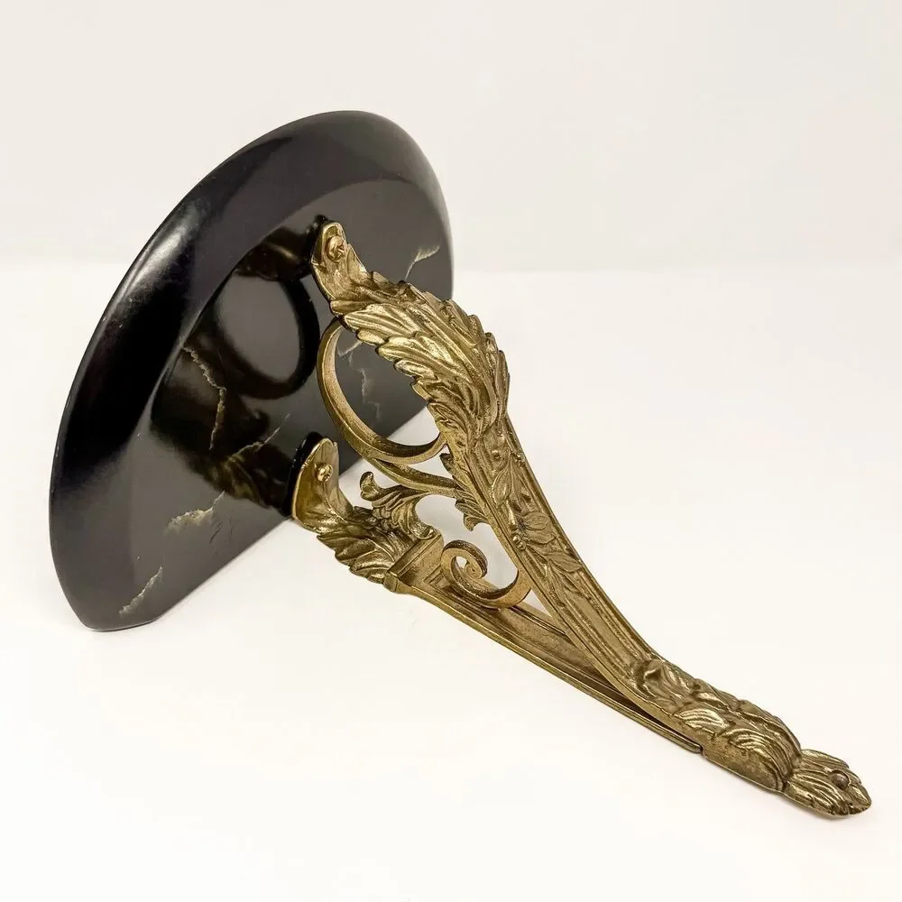 Vintage Bombay Co Hollywood Regency Brass Faux Marble Wall Shelf Sconce Decor
